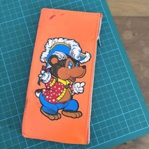 Vintage Orange Vinyl Pencil Case Musketeer Bear 70s 80s Image