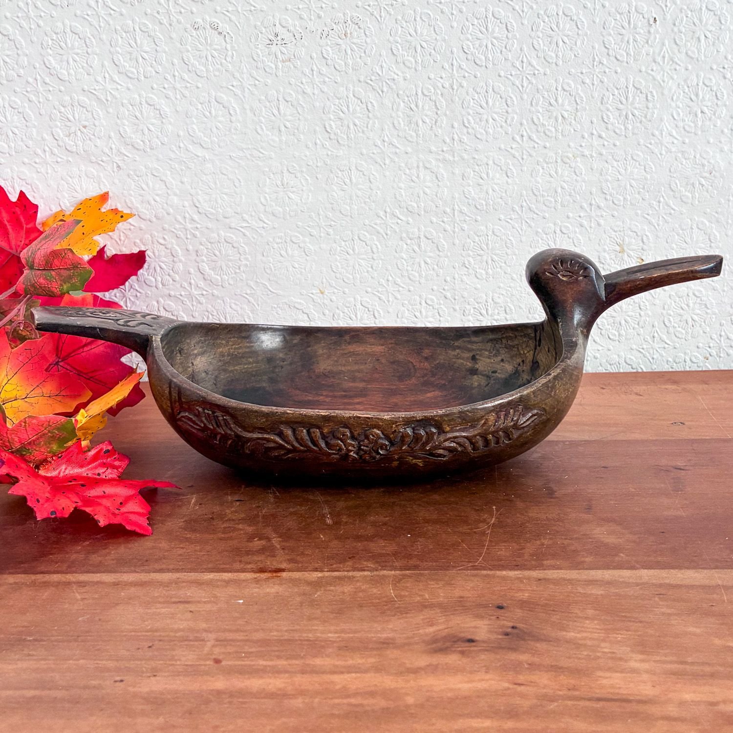 Vintage Scandinavian Hand Carved Wooden Ale Bowl 1970s - Image 3