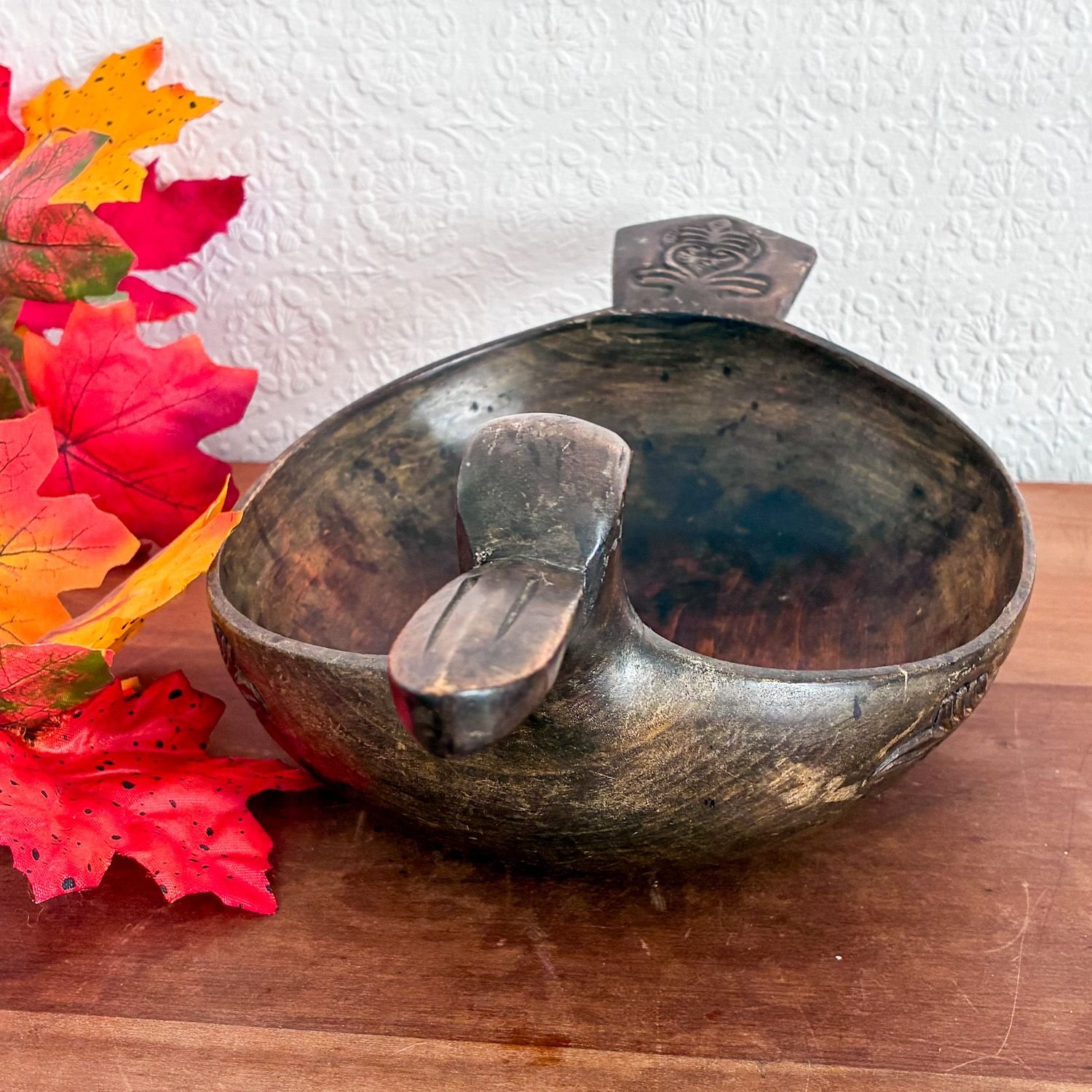 Vintage Scandinavian Hand Carved Wooden Ale Bowl 1970s - Image 4