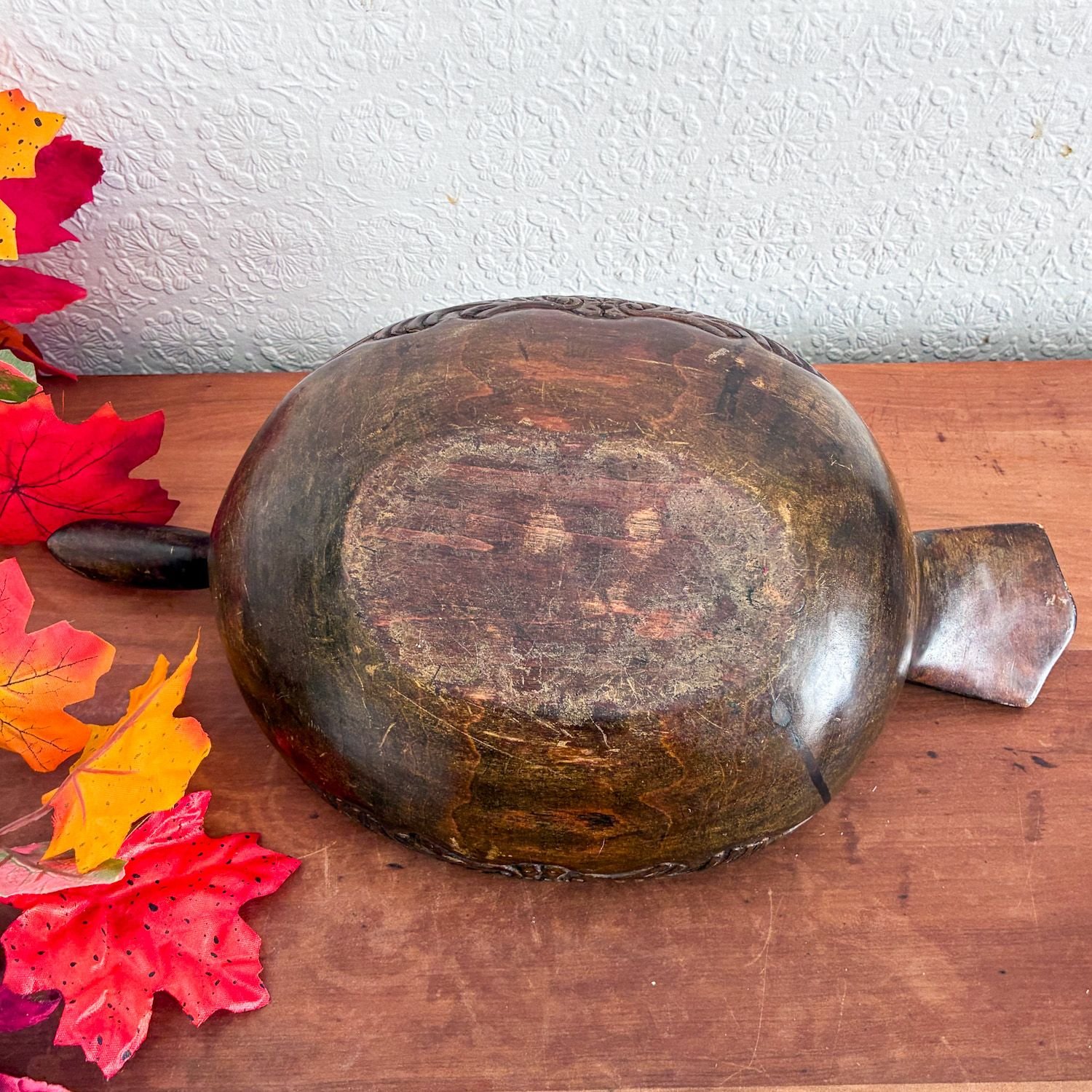 Vintage Scandinavian Hand Carved Wooden Ale Bowl 1970s - Image 6