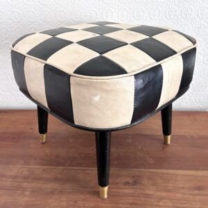 Vintage Sherborne Foot Stool Chequerboard Cream Black 1960s Image