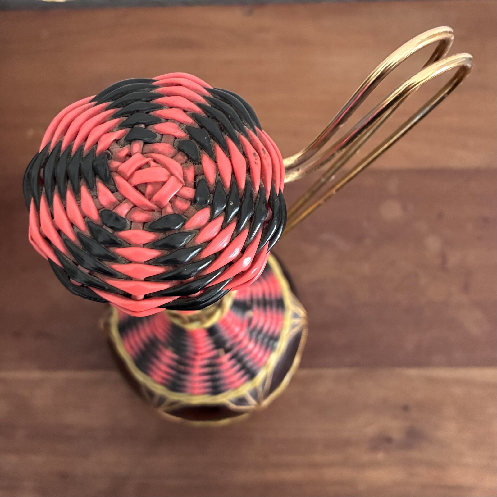 Vintage Spanish Woven Glass Decorative Bottle Decanter Pink Black 60s 70s - Image 7