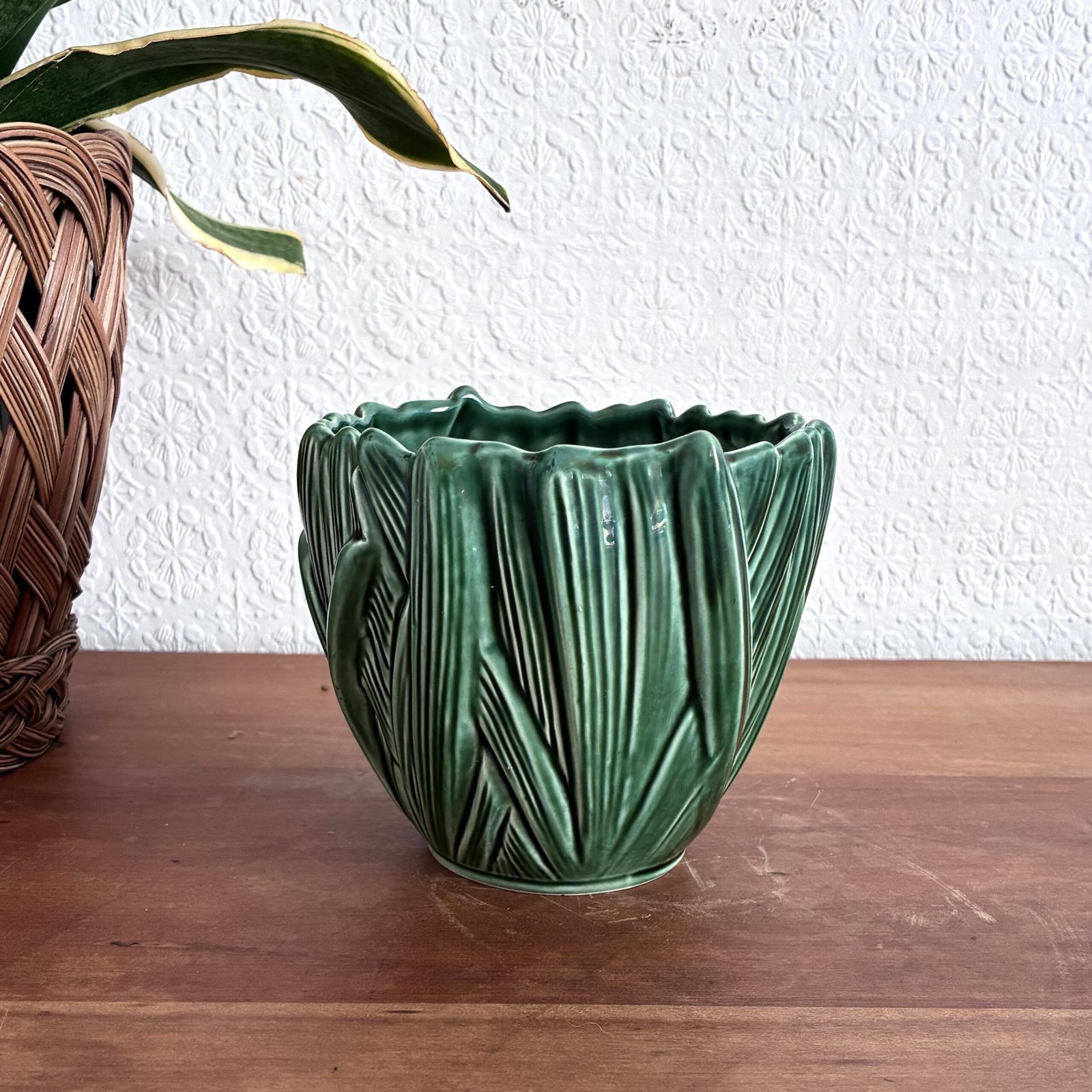 Vintage Sylvac 2483 Green Hyacinth Leaf Planter Plant Pot 1950s - Image 2
