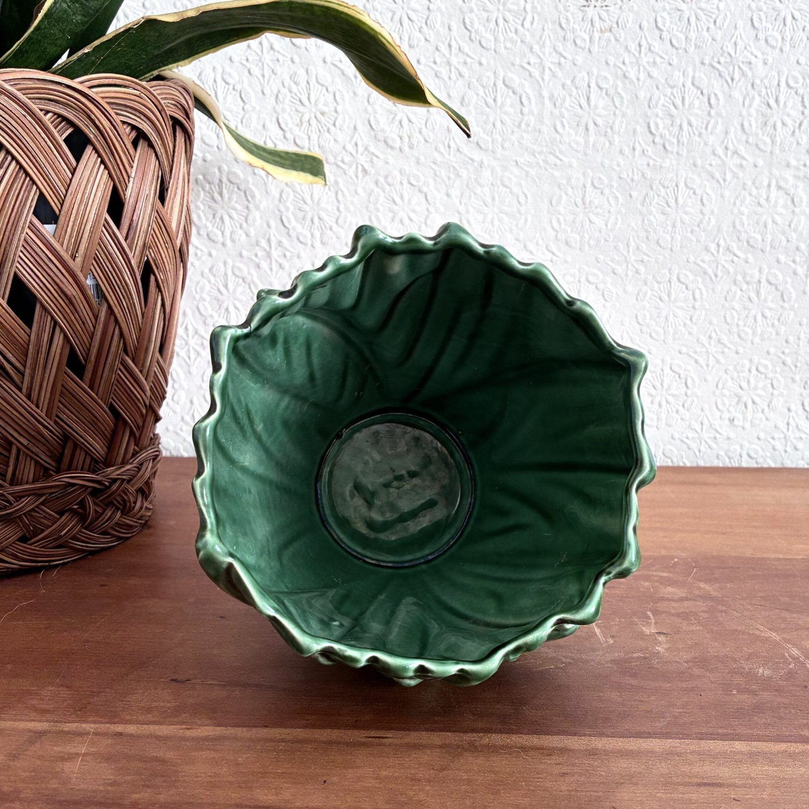 Vintage Sylvac 2483 Green Hyacinth Leaf Planter Plant Pot 1950s - Image 3