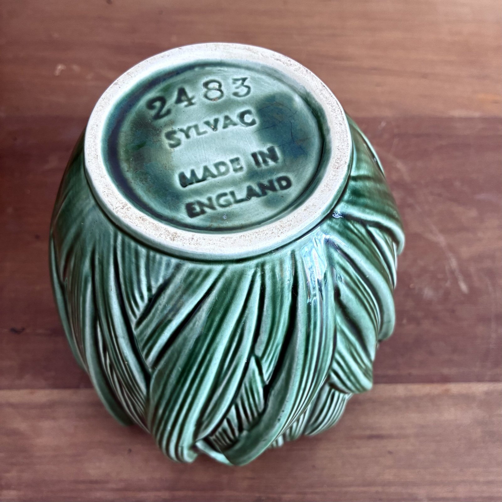 Vintage Sylvac 2483 Green Hyacinth Leaf Planter Plant Pot 1950s - Image 4