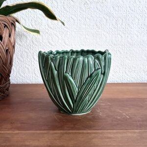 Vintage Sylvac 2483 Green Hyacinth Leaf Planter Plant Pot 1950s Image