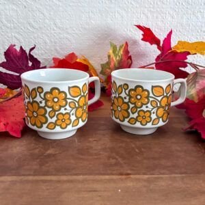 Vintage Tams Pottery Russet Floral Mugs 1970s Image
