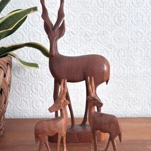 Vintage Teak Set of 3 Antelope Gazelle Figures Wooden 60s 70s Image