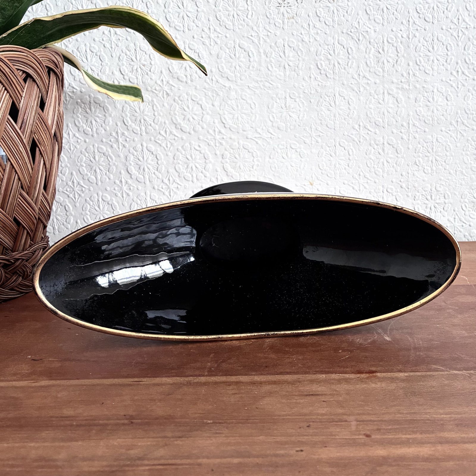 Vintage Wade Black & White Floral Pedestal Planter Posy Bowl 50s - Image 2