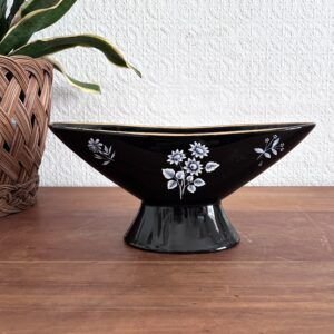 Vintage Wade Black & White Floral Pedestal Planter Posy Bowl 50s Image