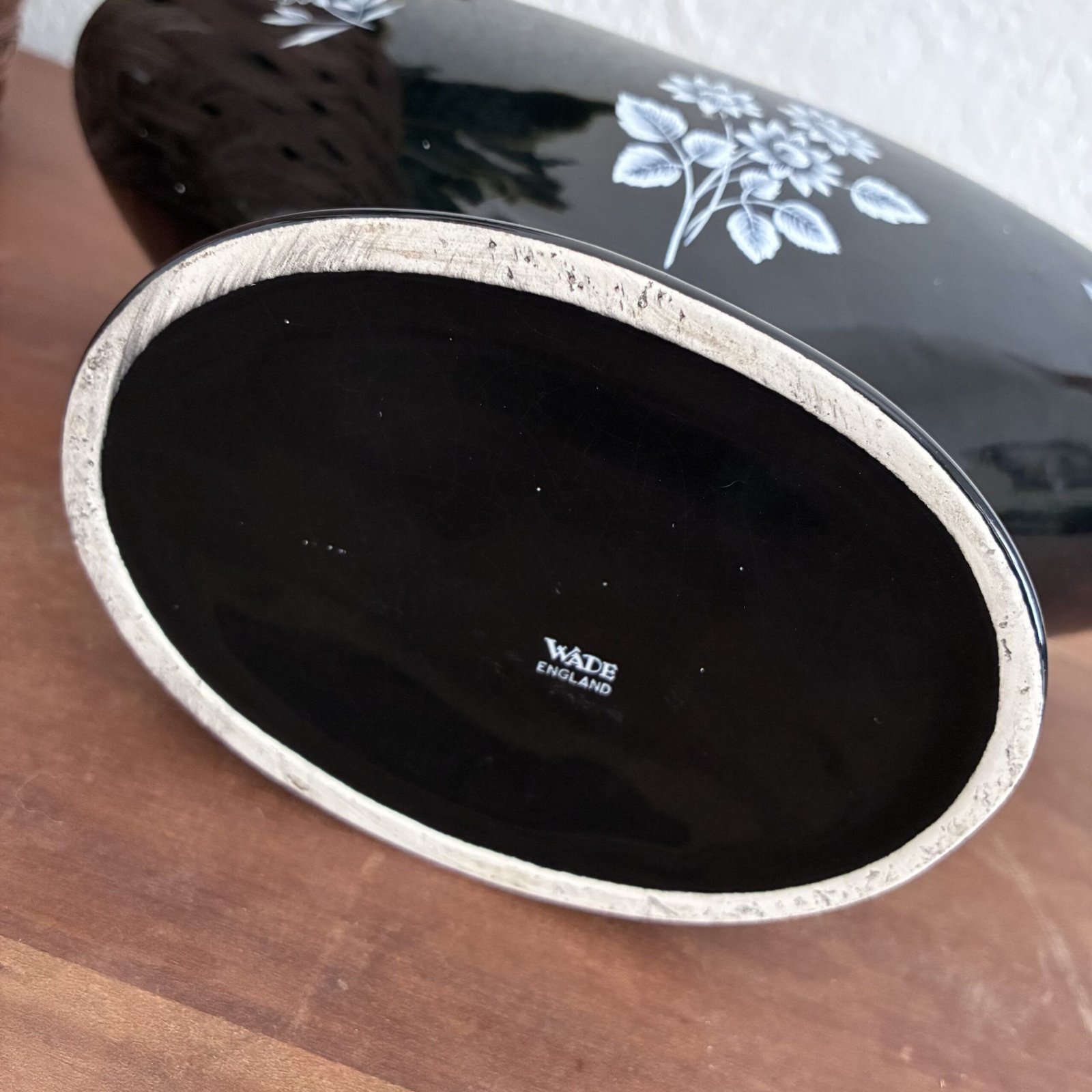 Vintage Wade Black & White Floral Pedestal Planter Posy Bowl 50s - Image 5