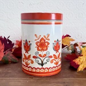 Vintage Worcester Ware Tudor Orange Floral Tin Canister 1970s Image