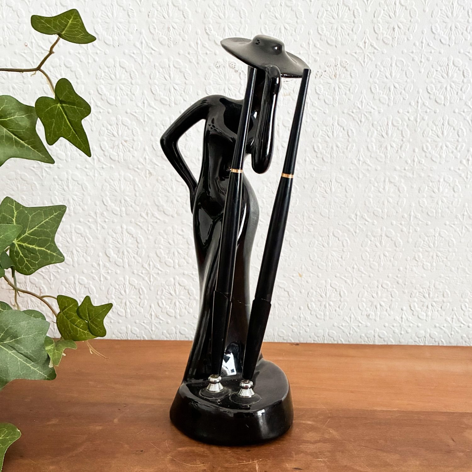 Vintage Ceramic Art Deco Lady Desktop Pen Holder 1980s - Image 5