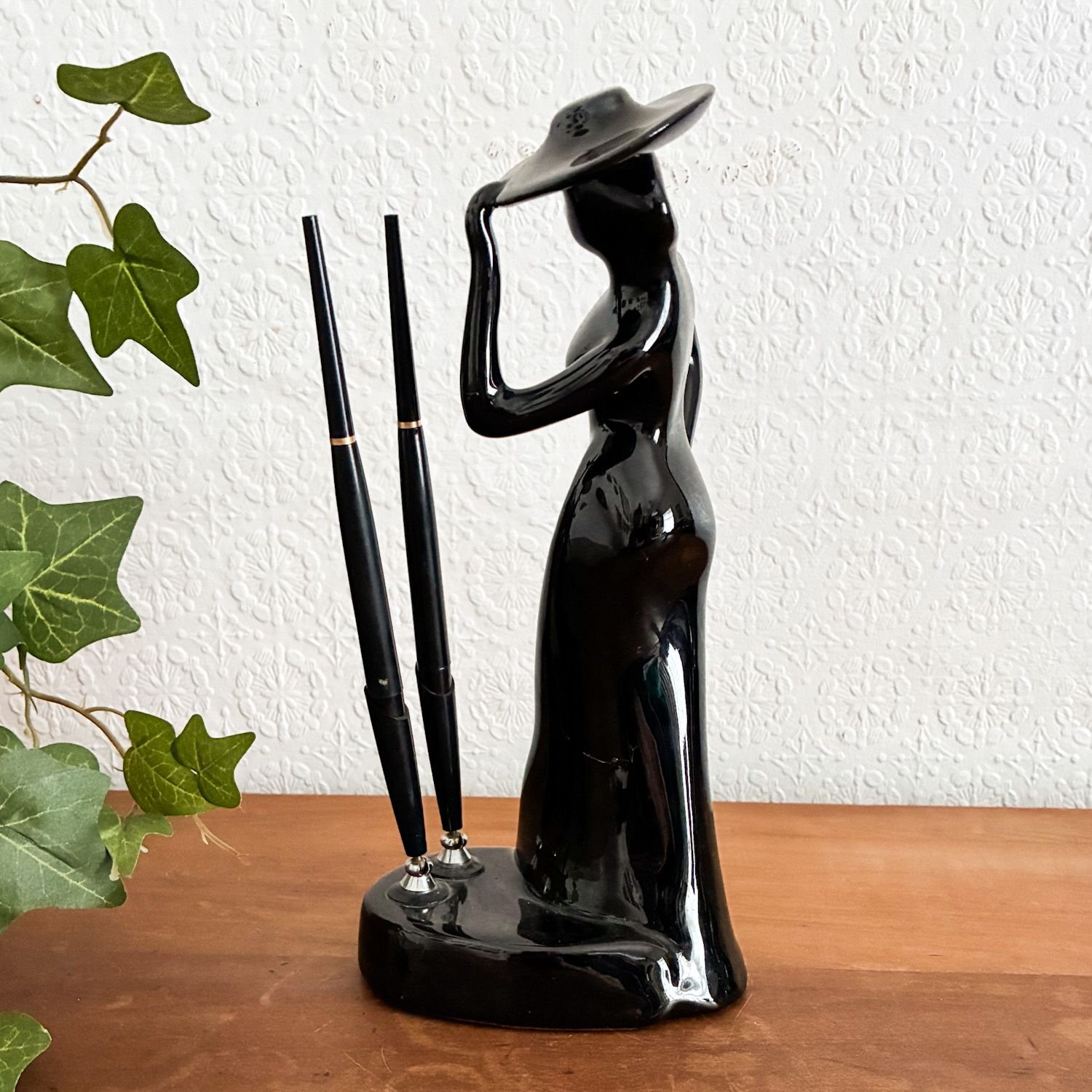 Vintage Ceramic Art Deco Lady Desktop Pen Holder 1980s - Image 6