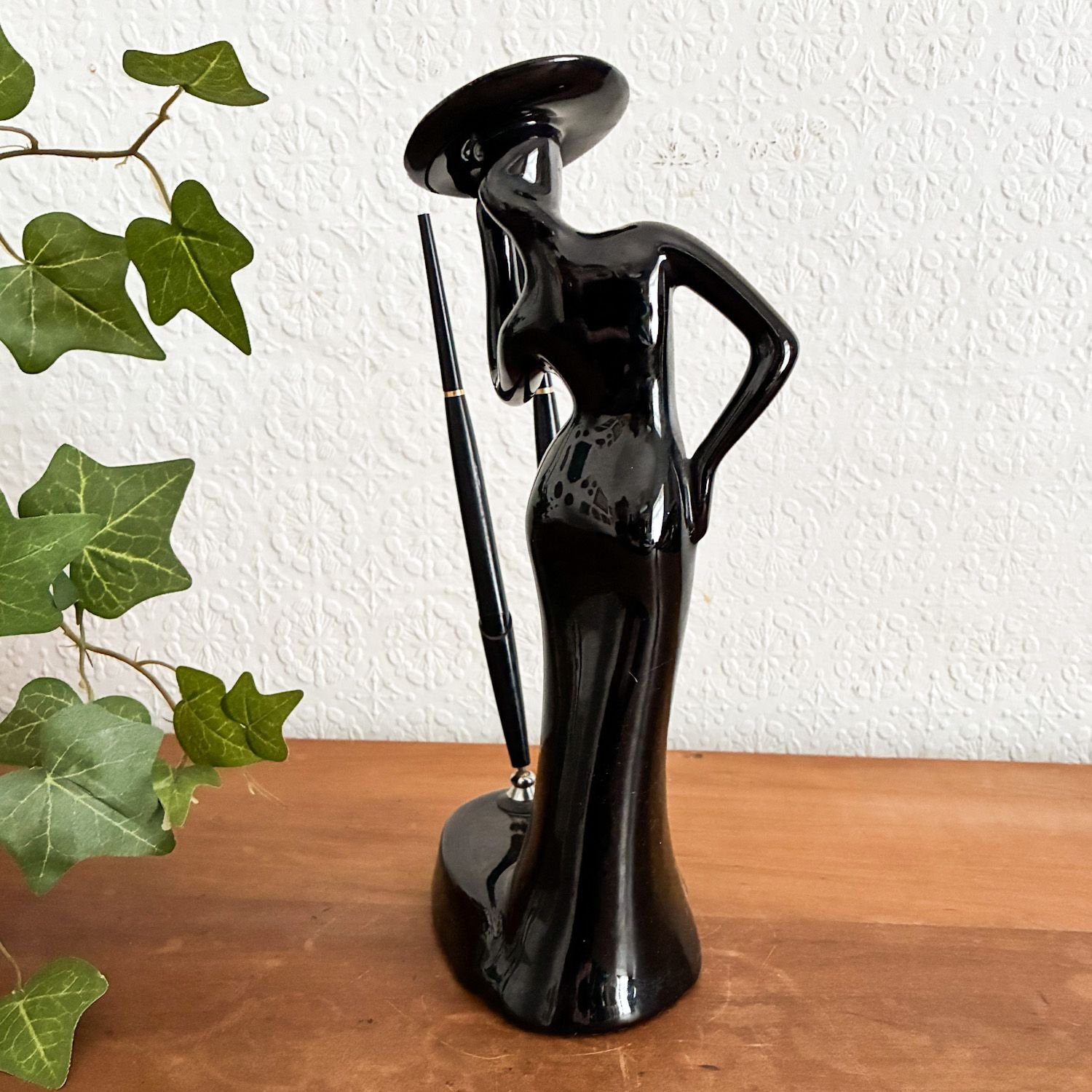 Vintage Ceramic Art Deco Lady Desktop Pen Holder 1980s - Image 4