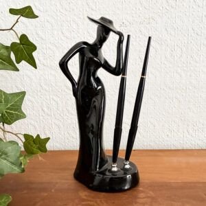 Vintage Ceramic Art Deco Lady Desktop Pen Holder 1980s Image