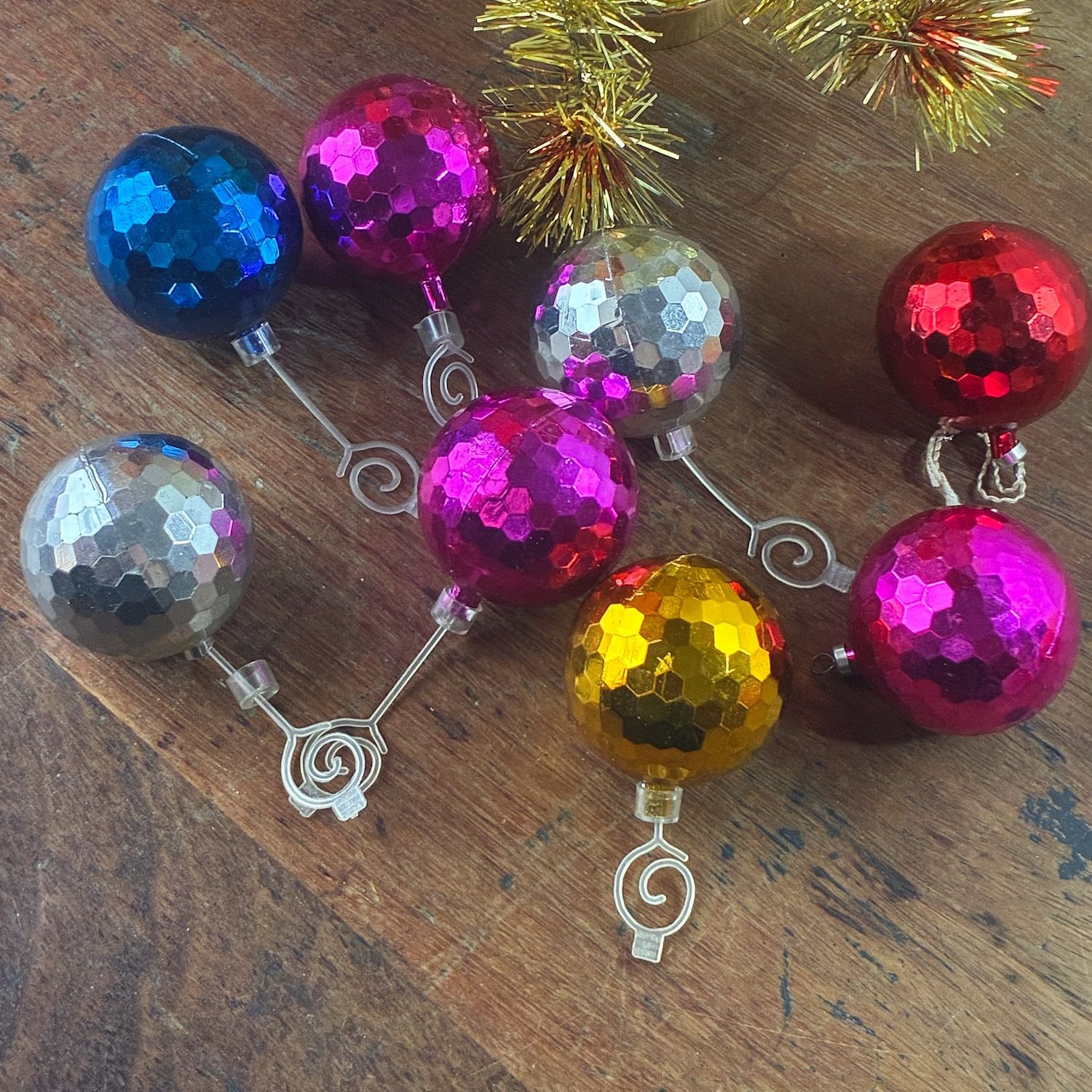 Vintage Faceted Disco Ball Christmas Baubles Set 1970s - Image 2