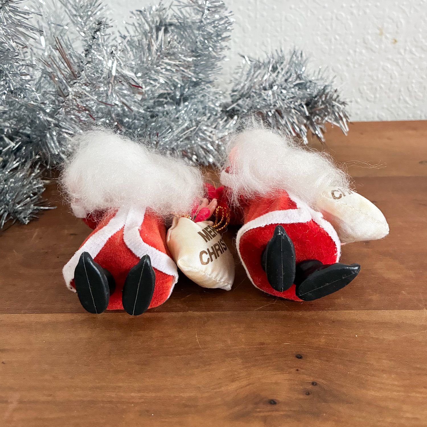 Vintage Flock Santa Gnome Tree Ornaments Pair 1980s - Image 6