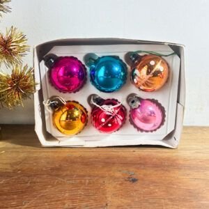 ⁠Vintage Mixed Glass Christmas Baubles Set Boxed 1970s⁠ Image