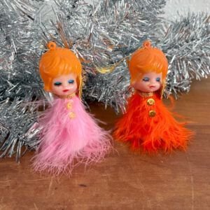 ⁠Vintage Rare Feather Pixie Angel Christmas Ornaments Pair 1960s Image