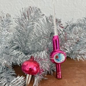 ⁠Vintage Pink Mercury Glass Tree Topper and Mushroom Bundle 1950s Image