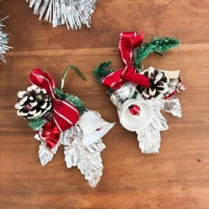 ⁠Vintage Silver Foil Leaf Christmas Corsage Pair 1950s Image